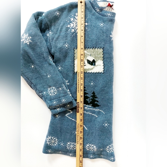 Blue Ski Chalet Winter‎ Sweater sz Large Nutcracker Ugly Christmas Holiday Cabin - Picture 5 of 5